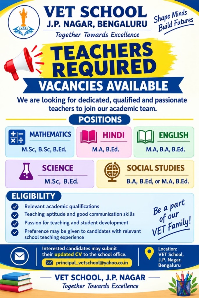 Teacher Recruitment - Vacancies Available for Mathematics, Hindi, English, Science, and Social Studies positions